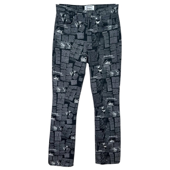 Reformation, High-Rise Bootcut Jean ‘Peyton' Zine Newspaper Print, Black Size 26 - Picture 3 of 17